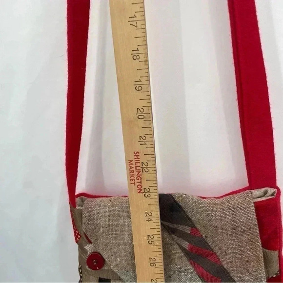 Handmade Boho Handbag Purse Crossbody Red Tan Button Closures Hippy - Picture 12 of 15